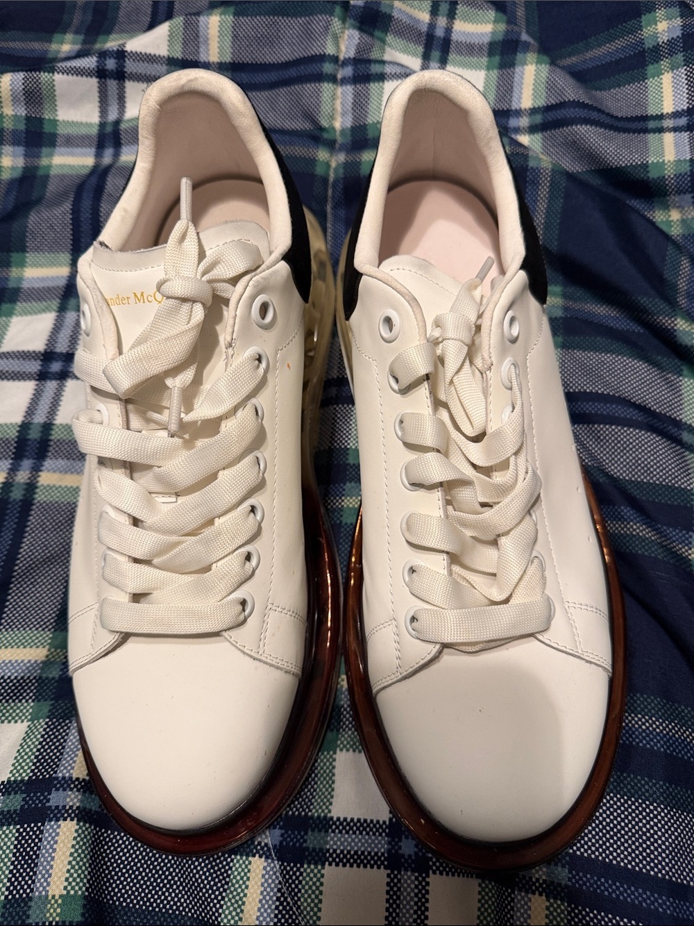 Alexander McQueen White Leather Sneakers with Brown Platform Trim